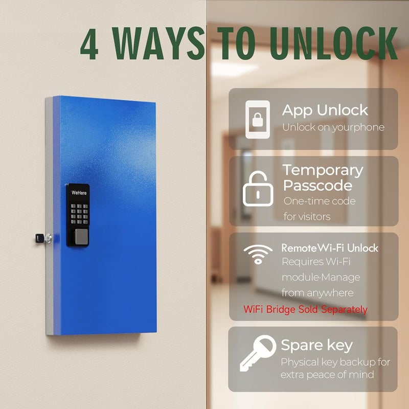 WeHere 48 Key Lock Box Wall Mount, APP Bluetooth/OTP/Wi-Fi Remote/Fixed Code/Key Unlock, Smart Key Cabinet Organizer Holder Box, Key Management for Apartment, Hotel, Office, House - Image 4